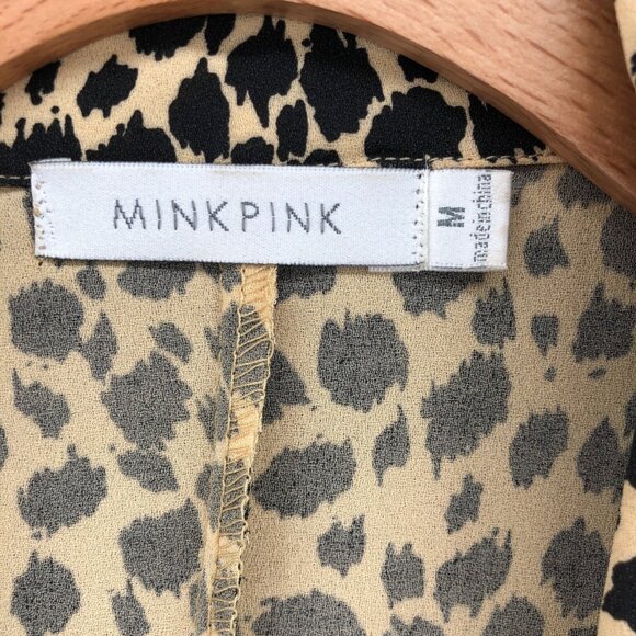 MINKPINK Blazer Women Medium Beige Animal Cheetah Print Open Front Office Career - Picture 5 of 10